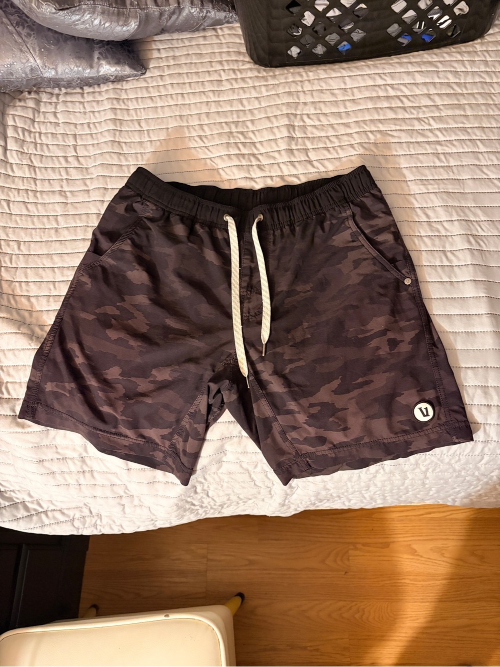Vuori Men's Dark Gray Camo Hybrid Shorts with Drawstring